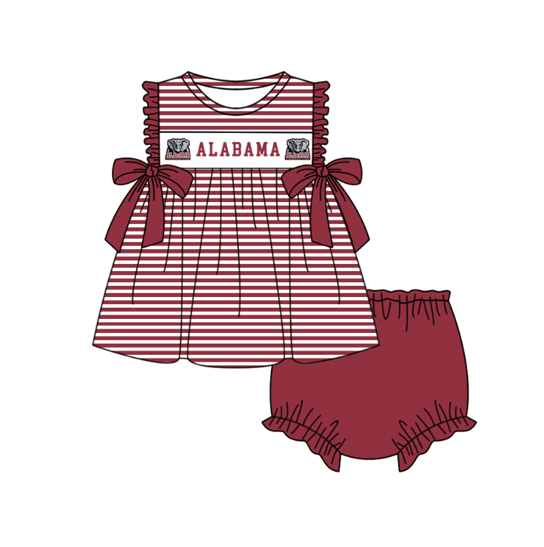 MOQ 5 pcs wine red stripe elephant tunic bummies baby girls team set