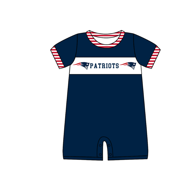 MOQ 5 pcs dark blue short sleeves PATRIOTS baby boys team romper