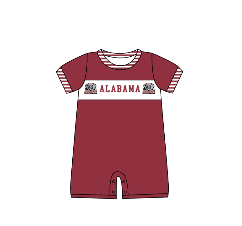 MOQ 5 pcs maroon short sleeves elephant baby boys team romper