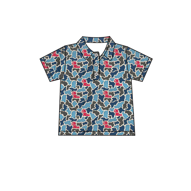 MOQ 5 pcs short sleeves O M blue camo kids boys team polo shirt