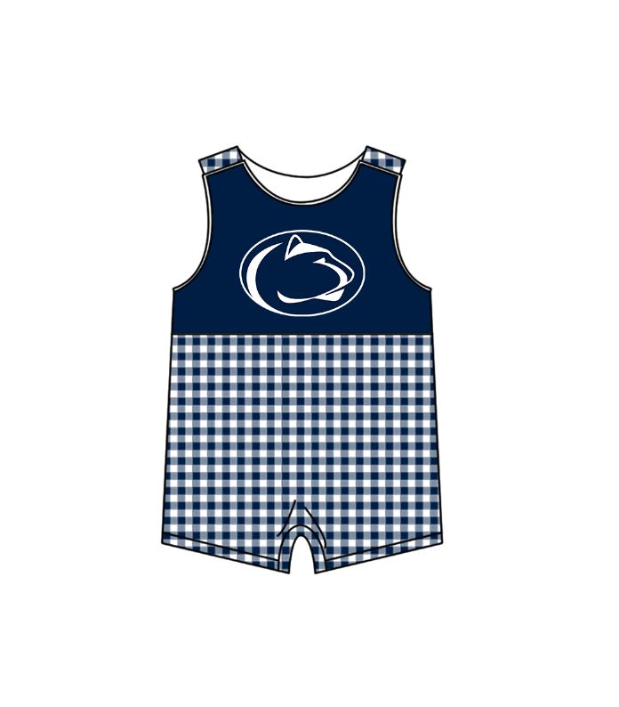 MOQ 5 pcs dark blue plaids sleeveless baby boys team romper