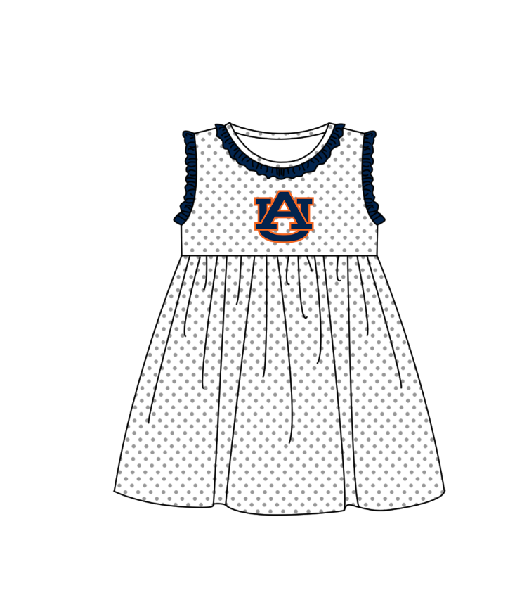 MOQ 5 pcs dark blue ruffle sleeveless white polka dots AU girls team dresses