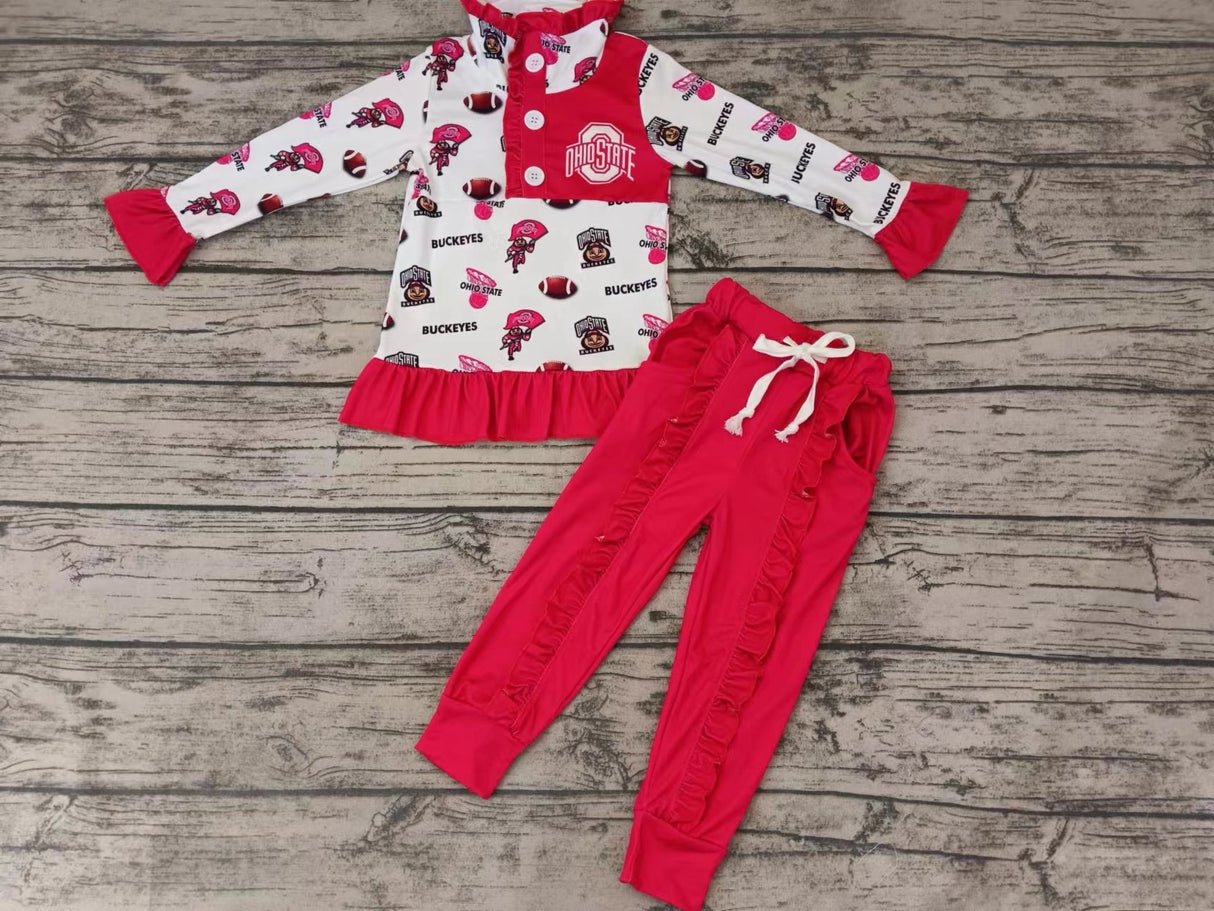 MOQ 3 pcs O pullover red pants kids girls team outfits