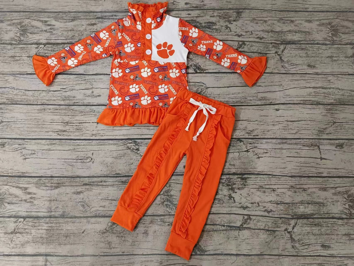 MOQ 3 pcs tigers pullover orange pants kids girls team outfits