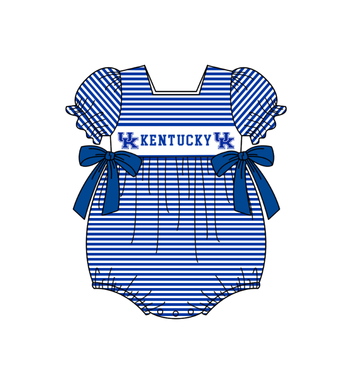 MOQ 5 pcs Blue stripe short sleeves U K baby girls team romper