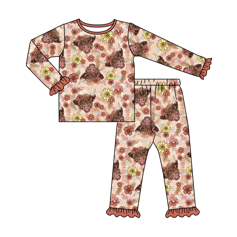 MOQ 5 highland cow floral pants kids girls pajamas