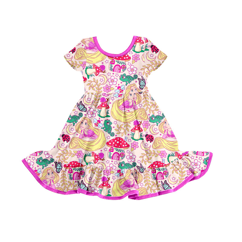MOQ 3 pcs short sleeves mushroon princess girls dress
