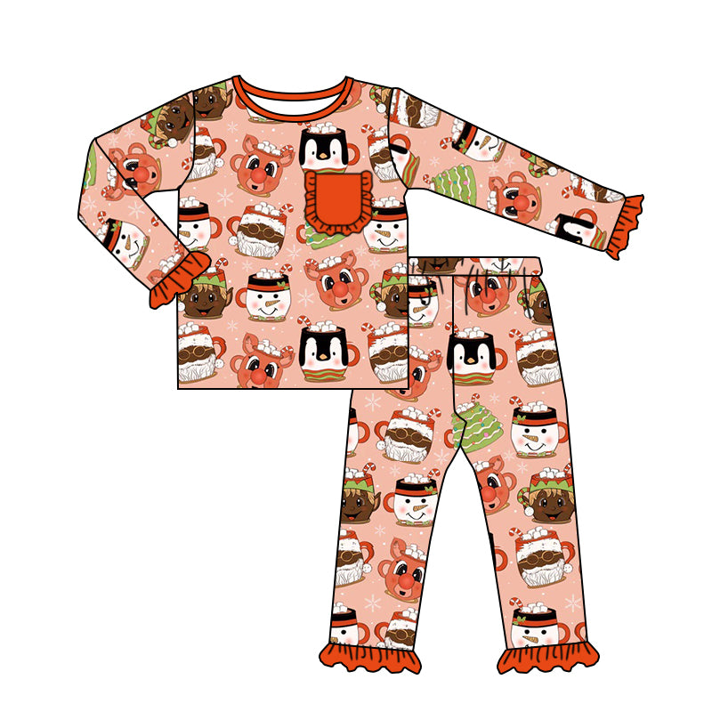 MOQ 5 snowman santa deer pocket girls Christmas pajamas