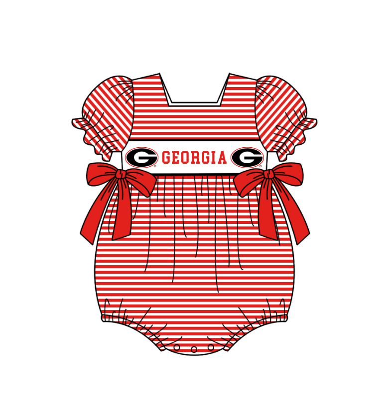 MOQ 5 pcs red stripe short sleeves G baby girls team romper