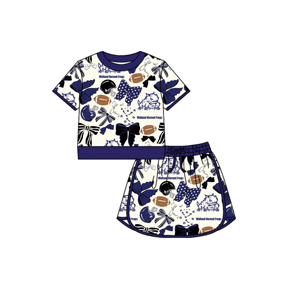 MOQ 5 pcs frog bow football girls team active skirt set