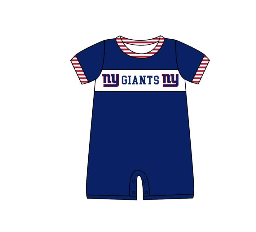 MOQ 5 pcs dark blue short sleeves NY baby boys team romper