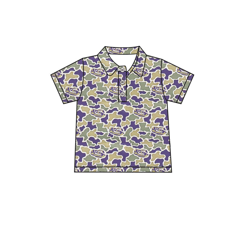 MOQ 5 pcs short sleeves purple blue camo kids boys team polo shirt