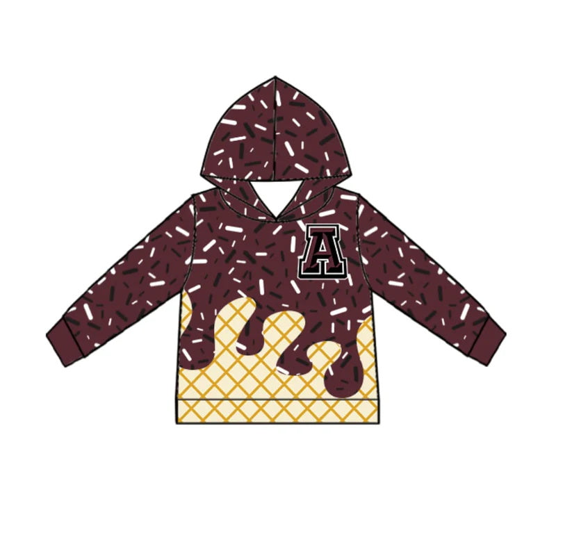 MOQ 3 pcs Maroon A ice cream sprinkle toddler kids team hoodie