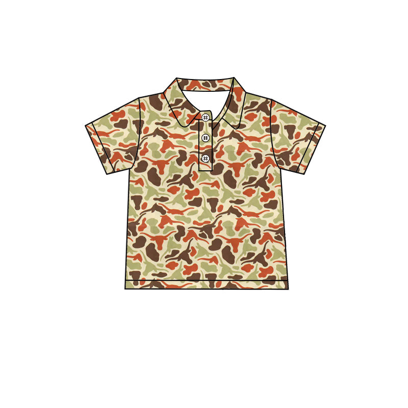 MOQ 5 pcs short sleeves bull skull camo kids boys team polo shirt
