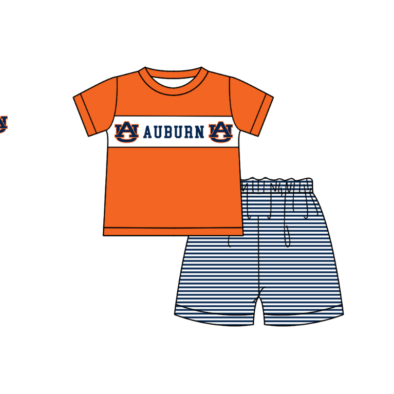 MOQ 5 pcs orange short sleeves AU top blue stripe shorts boys team outfit