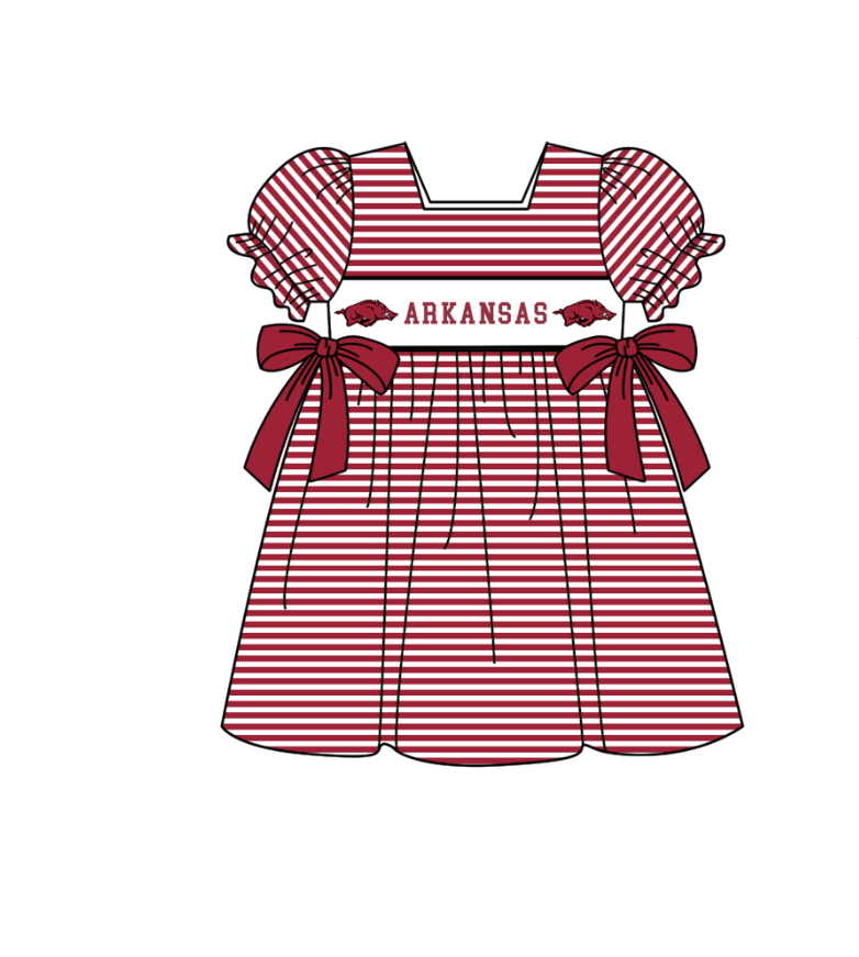 MOQ 5 pcs Short sleeves maroon stripe bow girls team dresses