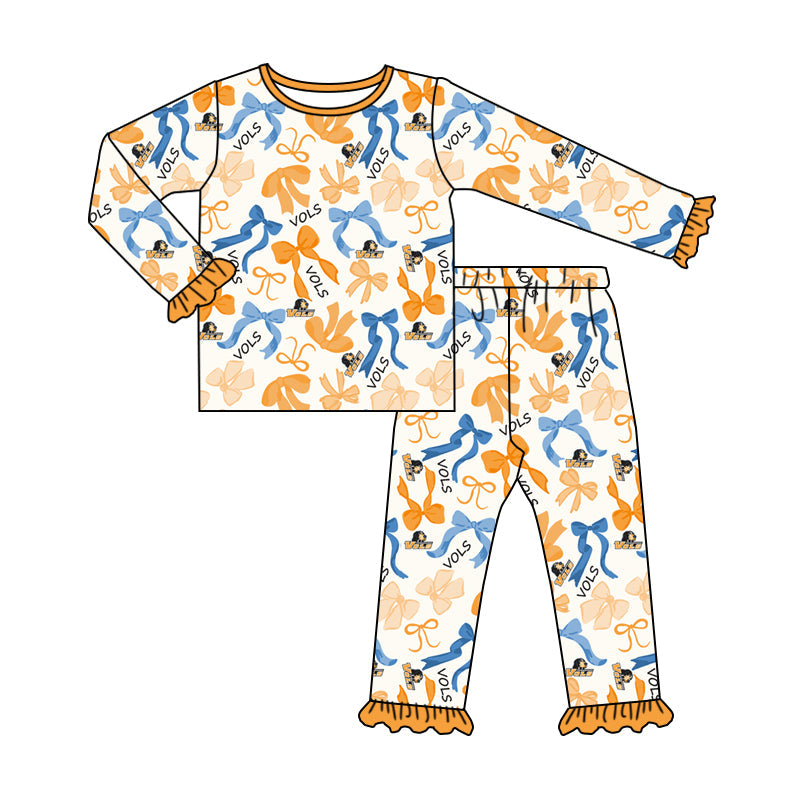 MOQ 3 Long sleeves dog bow kids girls team pajamas