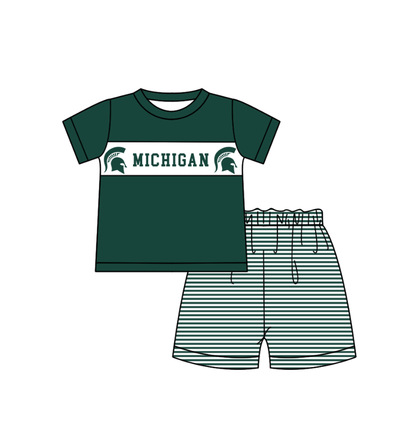 MOQ 5 pcs green short sleeves M top stripe shorts boys team outfit