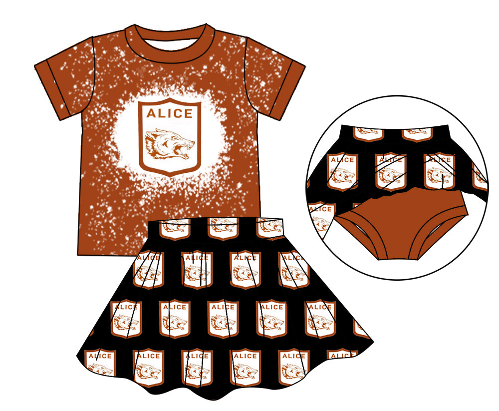 MOQ 3 pcs Bleached top Alice skirt girls team clothing set