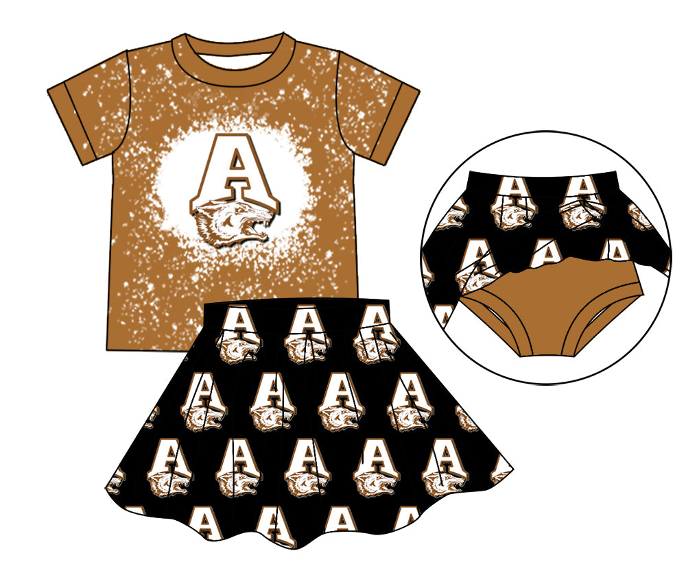 MOQ 3 pcs Bleached top A skirt girls team clothing set