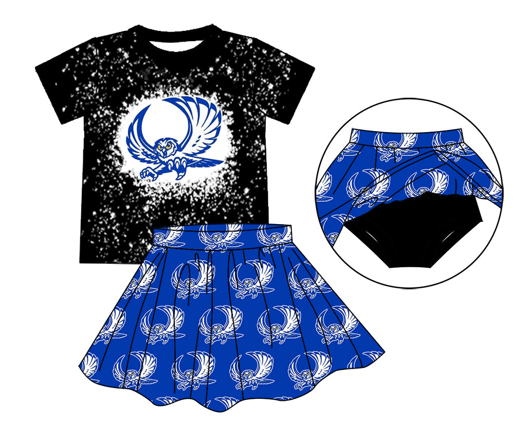 MOQ 3 pcs Bleached top owl skirt girls team clothing set