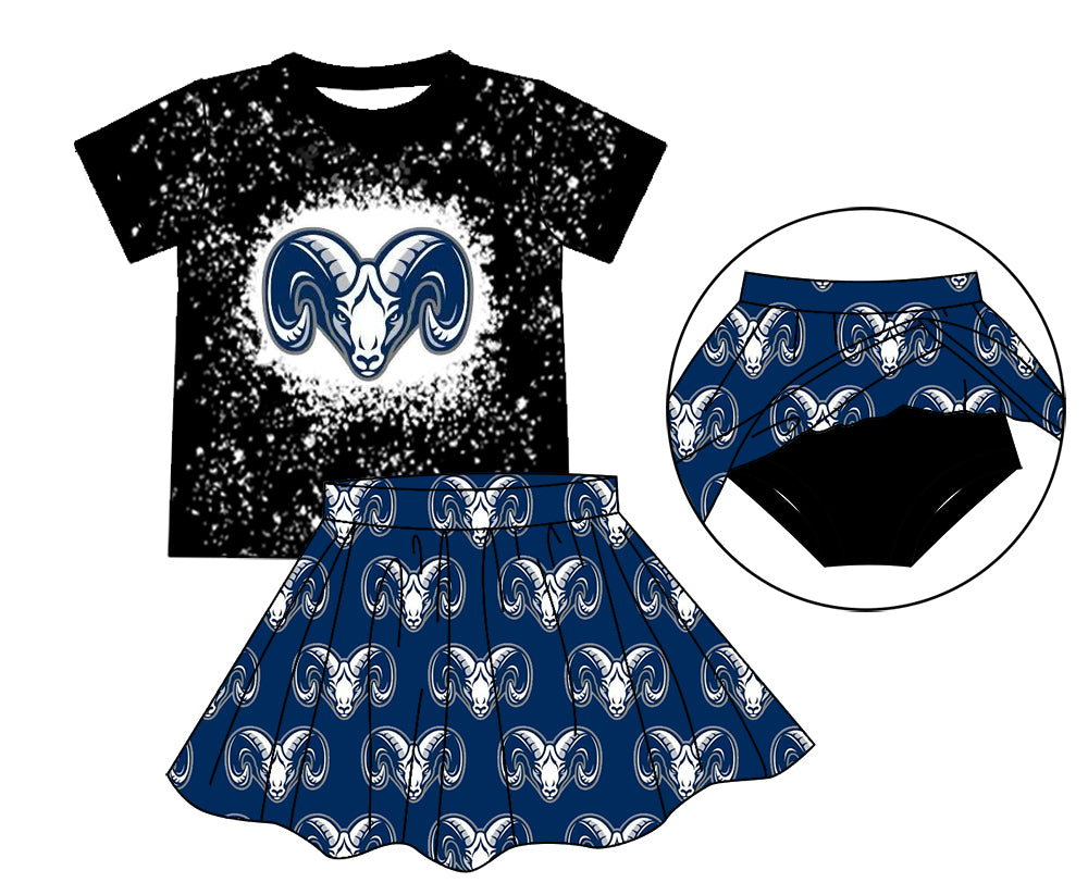 MOQ 3 pcs Bleached top rams skirt girls team clothing set