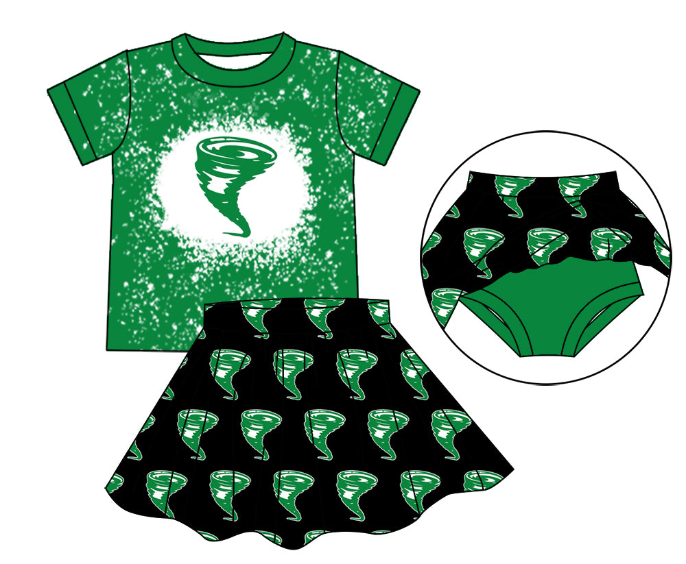 MOQ 3 pcs Bleached top Whirlwinds skirt girls team clothing set