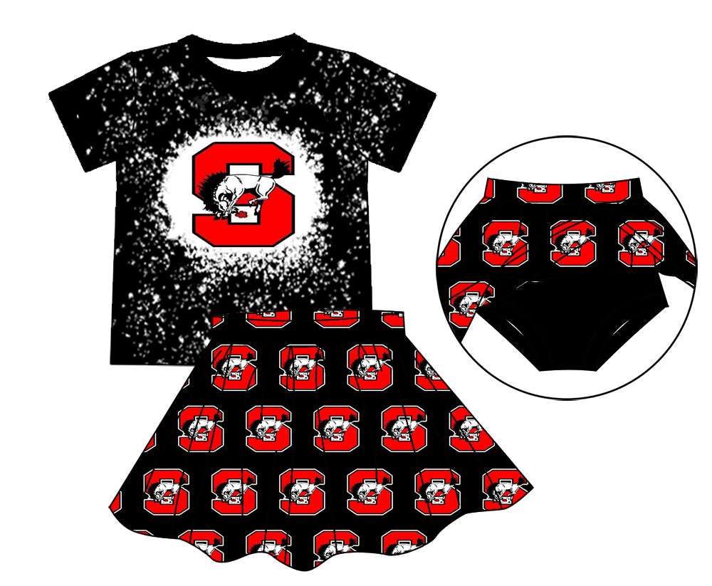 MOQ 3 pcs Bleached top red S skirt girls team clothing set