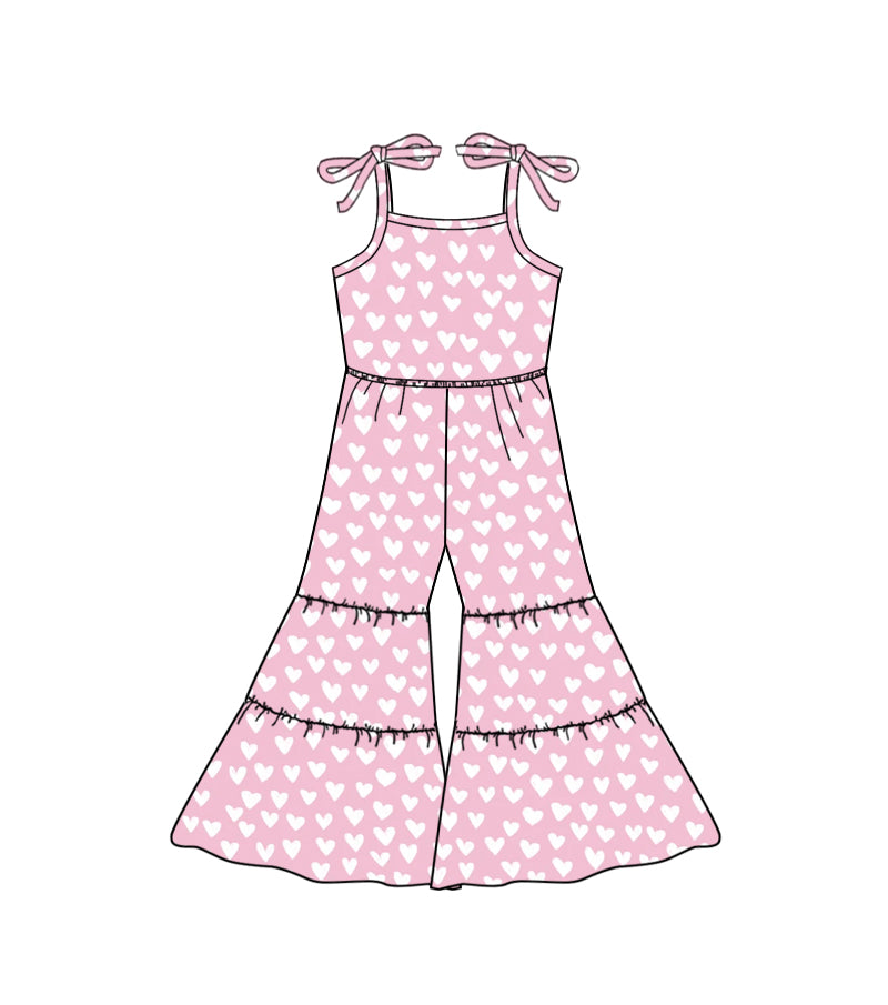MOQ 5 pink heart suspender baby girls valentine's day jumpsuit
