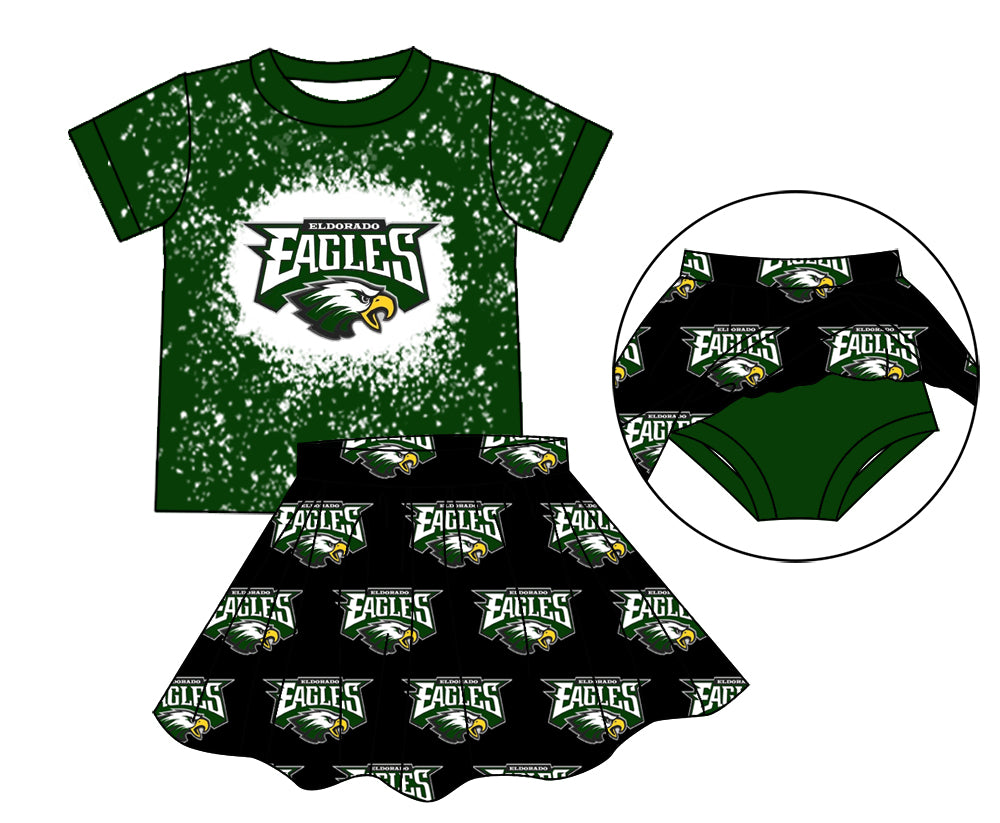 MOQ 3 pcs Bleached top eagles skirt girls team clothing set