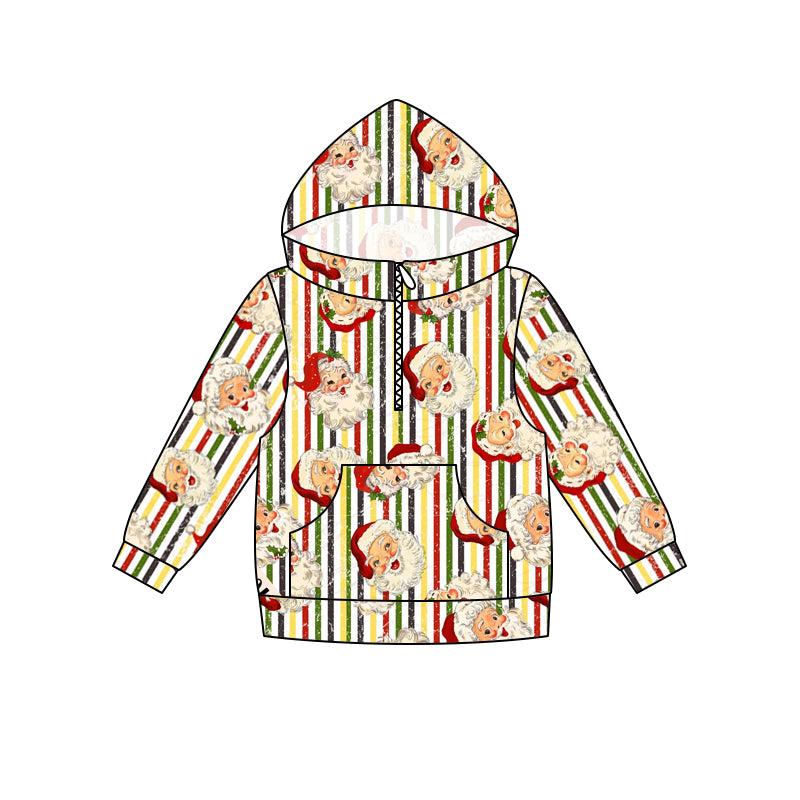 MOQ 5 stripe santa pocket kids zipper Christmas pullover