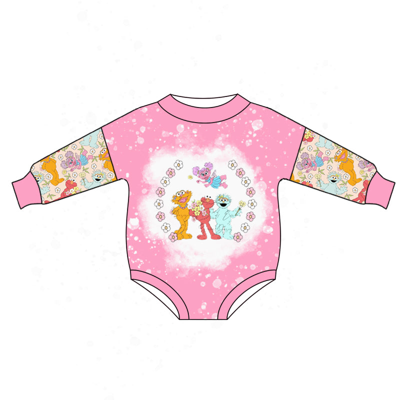 MOQ 5 PCS pink floral sesame baby girls romper