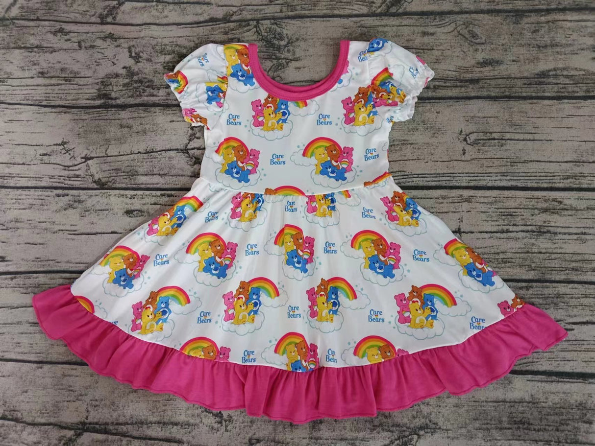 MOQ 3 short sleeves rainbow bear kids girls summer dress