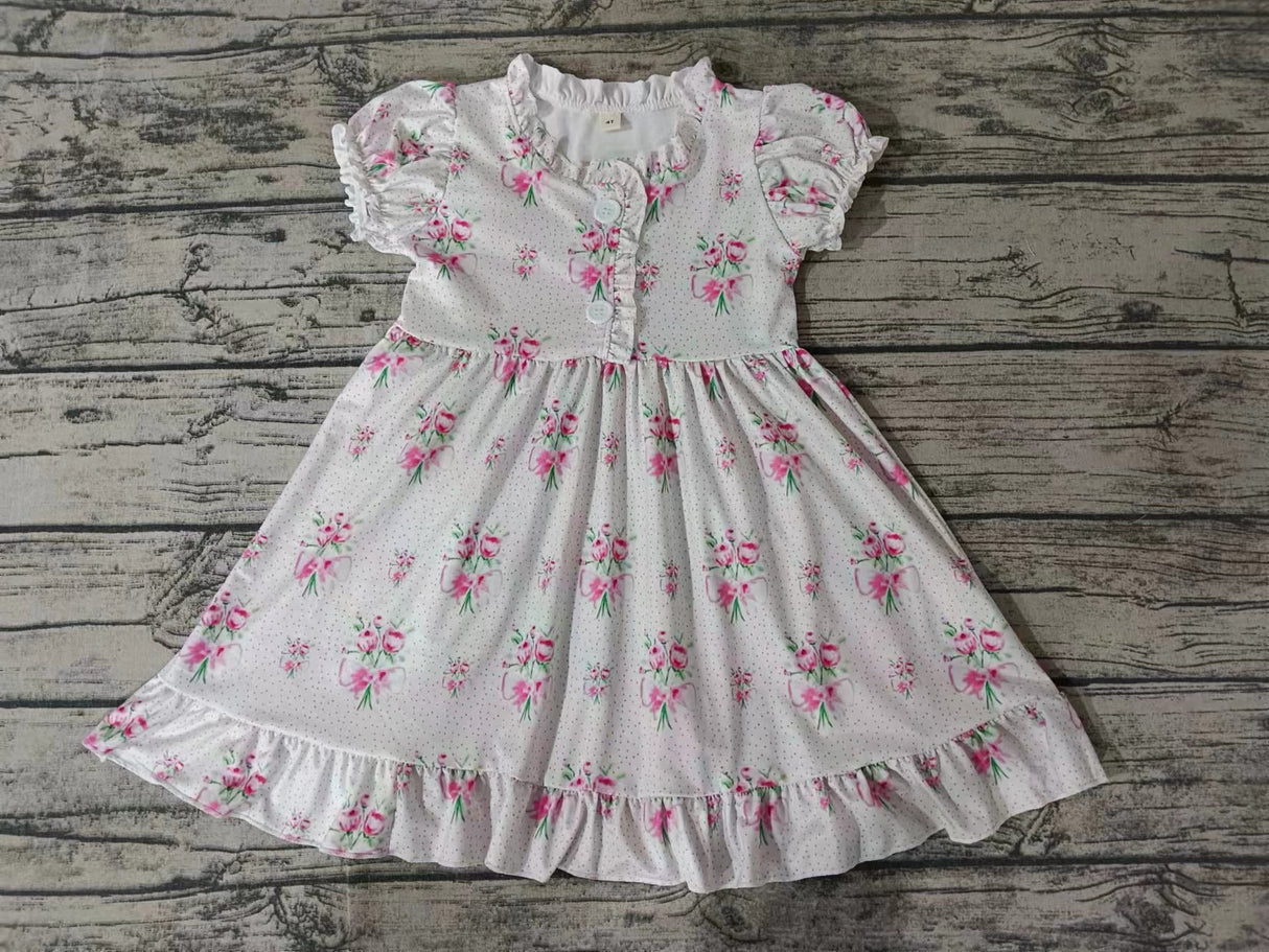 MOQ 3 short sleeves floral kids girls summer nightgown
