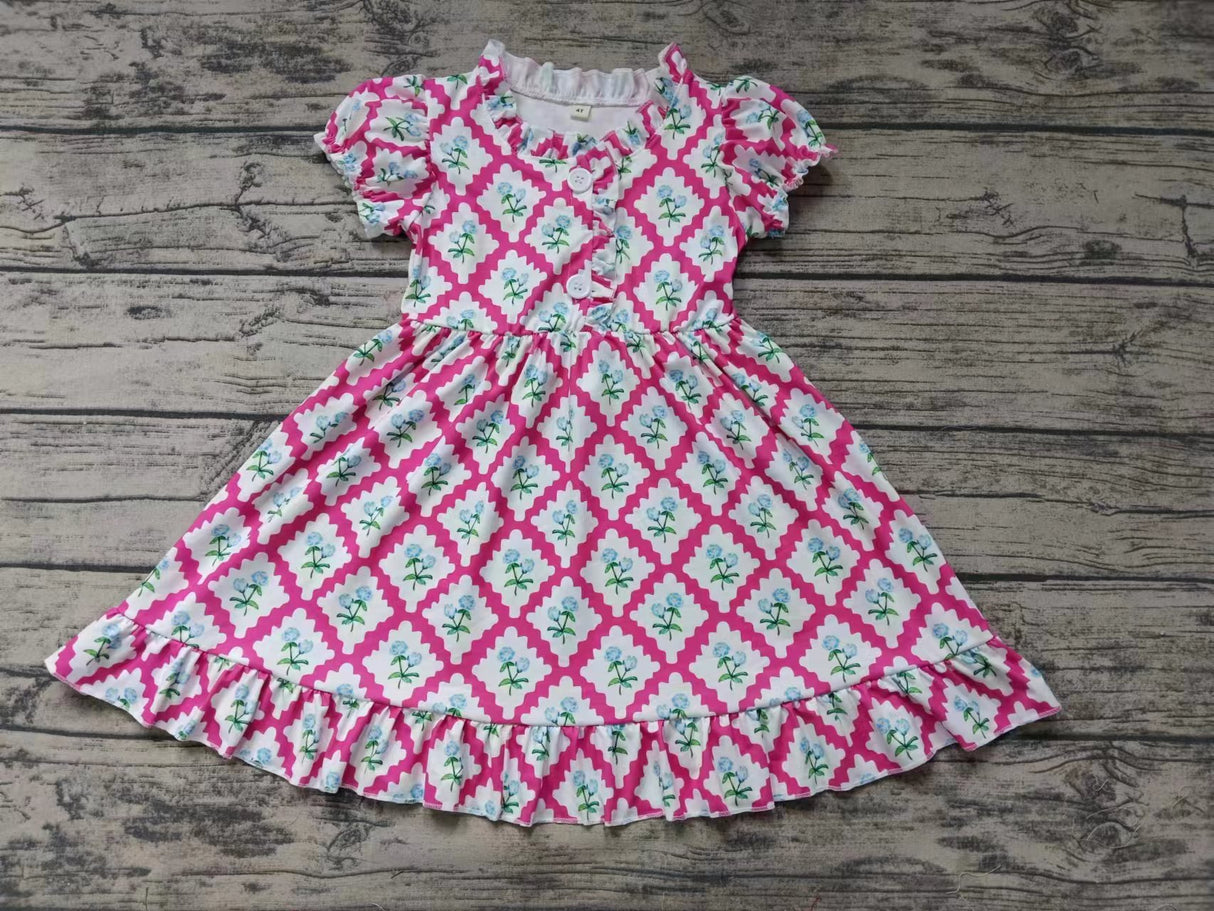 MOQ 3 short sleeves hot pink floral kids girls summer nightgown