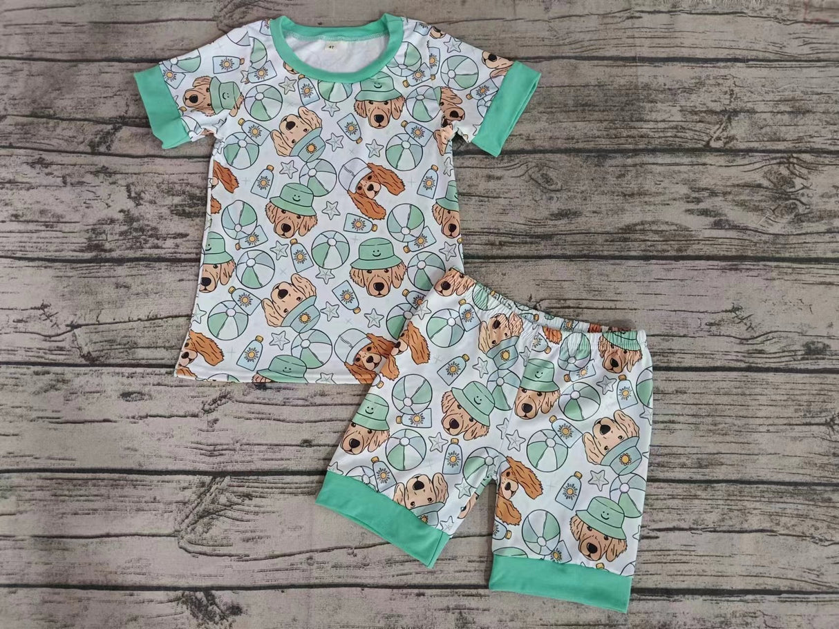 MOQ 3 pcs pink ruffle dog ball boys summer pajamas