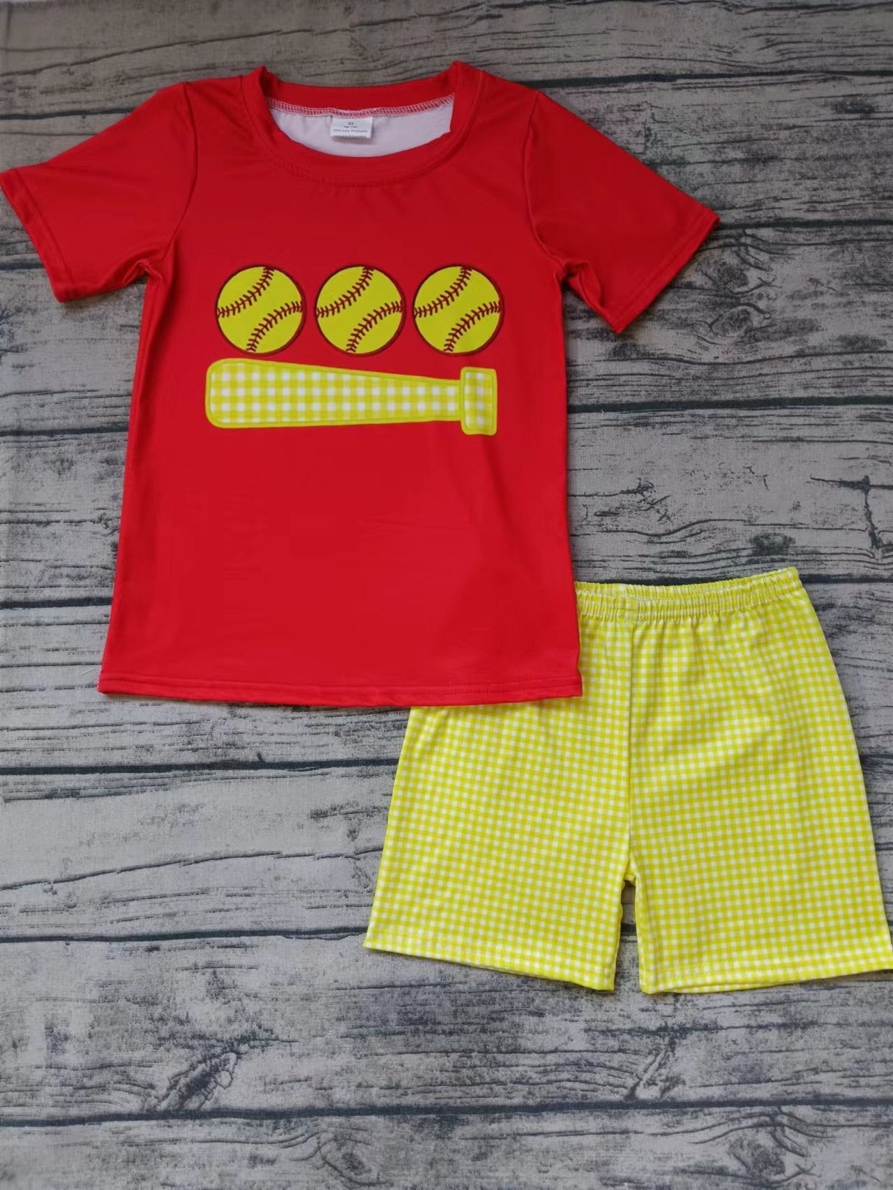 MOQ 3 softball top plaid shorts kids boys outfits