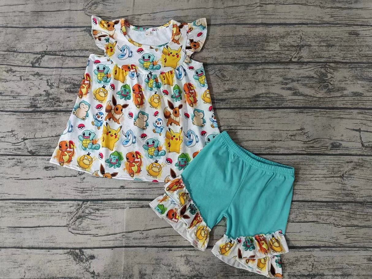 MOQ 3 pcs flutter sleeves squirrel tunic shorts kids girls clothing