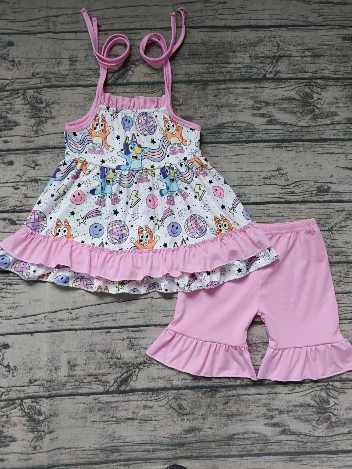 MOQ 3 pcs pink straps dog tunic shorts girls clothes