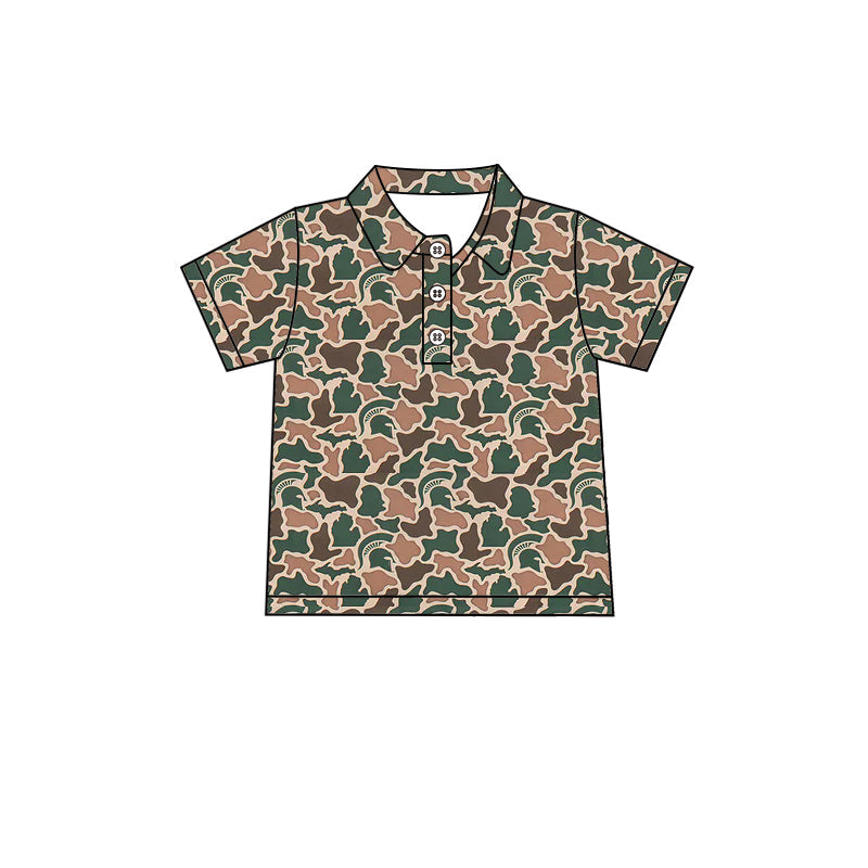 MOQ 5 pcs short sleeves green camo kids boys team polo shirt