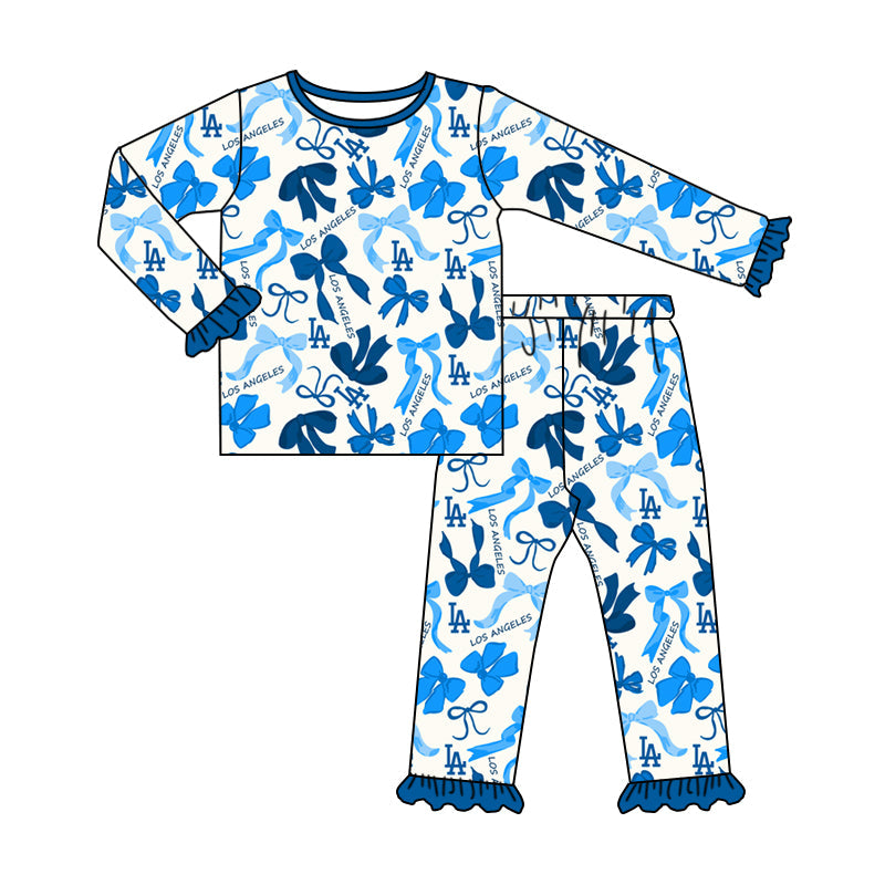 MOQ 3 Long sleeves L A bow kids girls team pajamas