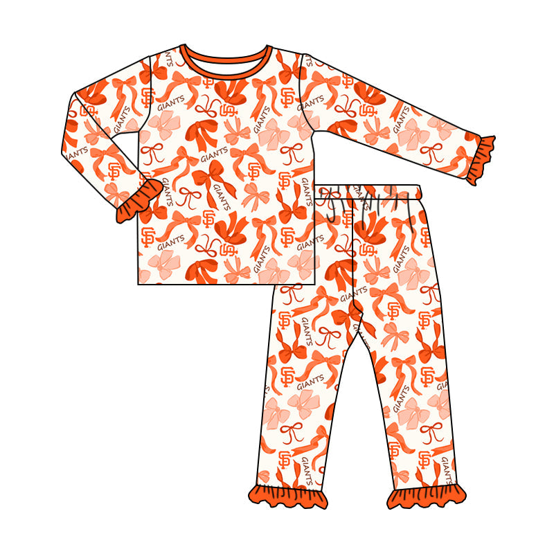 MOQ 3 Long sleeves S F maroon bow kids girls team pajamas