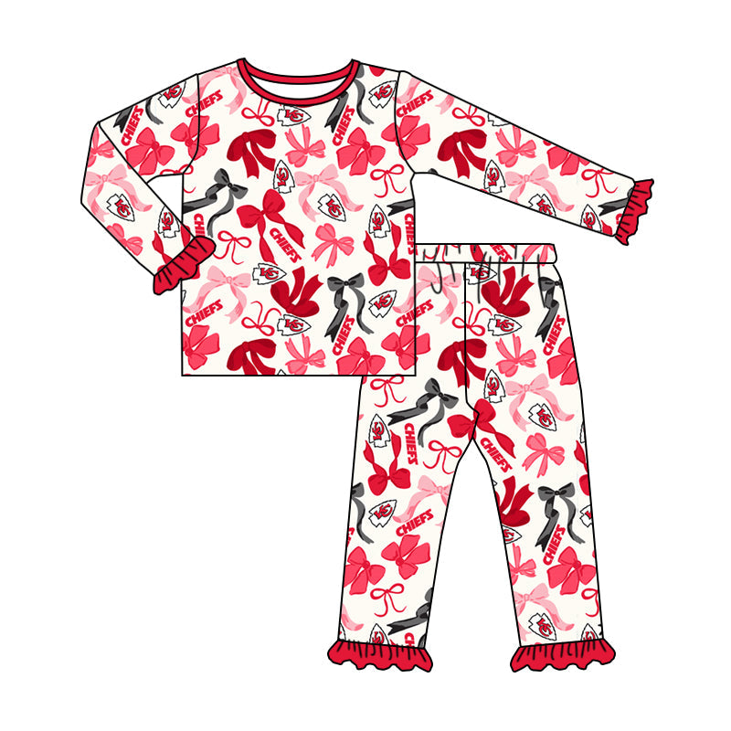 MOQ 3 Long sleeves K C bow kids girls team pajamas
