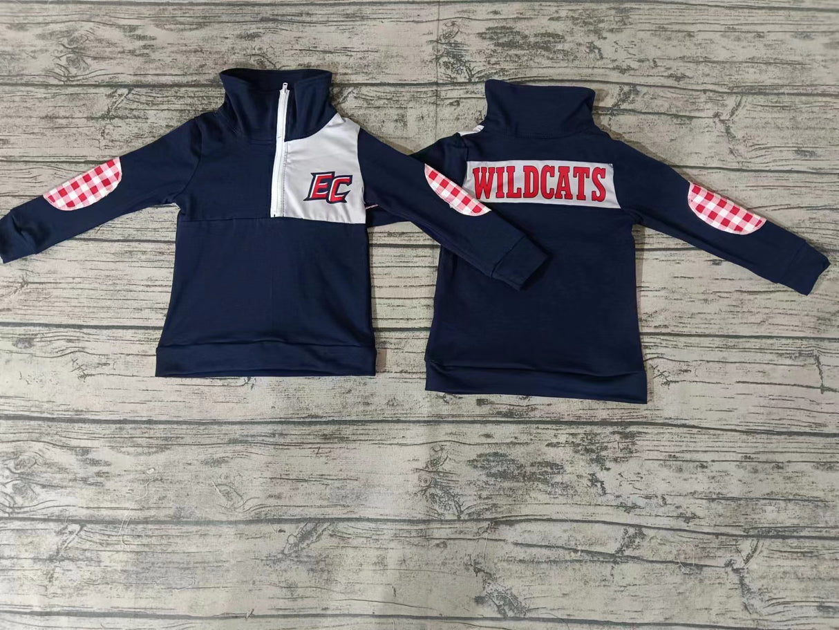 MOQ 3 pcs E C navy plaid boy team pullover