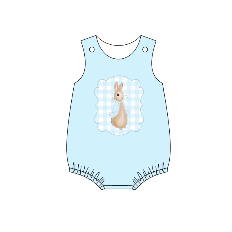 Deadline Jan 27 sleeveless rabbit plaid baby boy easter romper