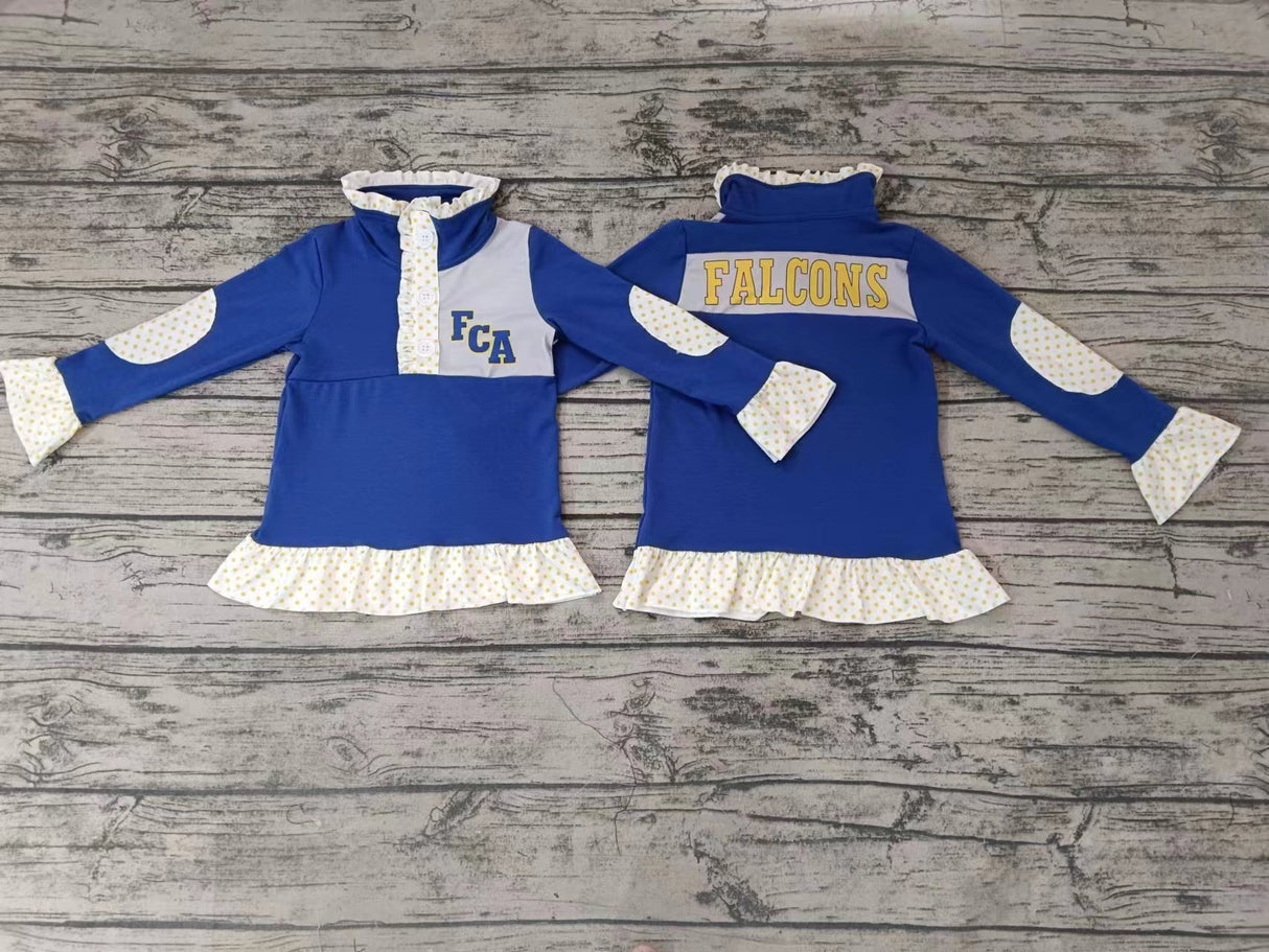MOQ 3 pcs F C A blue polka dots girls team pullover