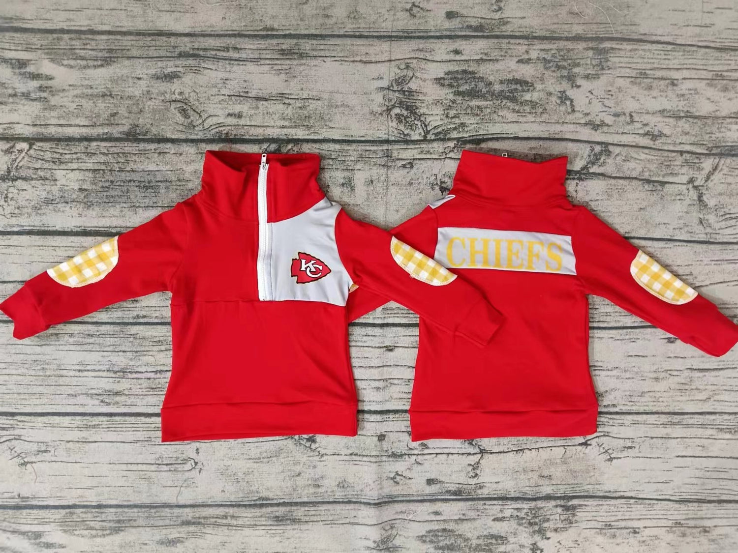 MOQ 3 red K C plaid boy team pullover