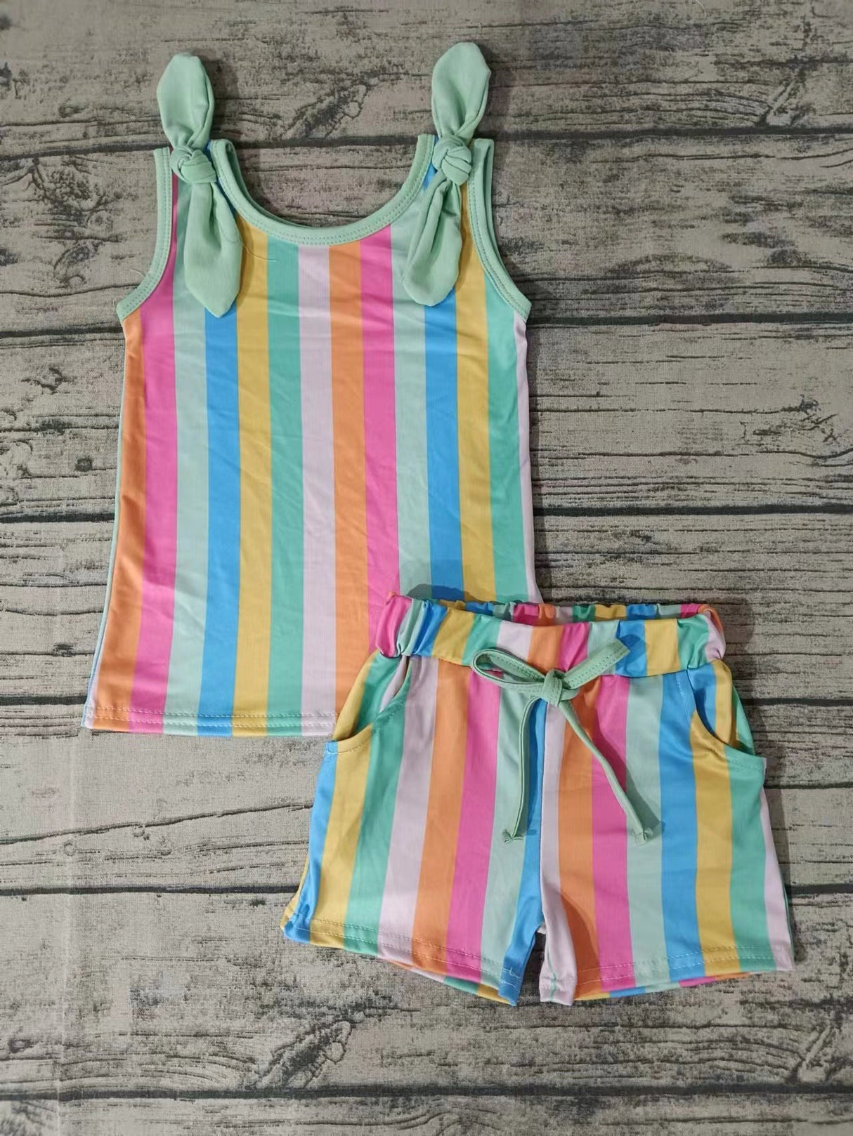 MOQ 3 sleeveless colorful stripe top shorts girls clothes