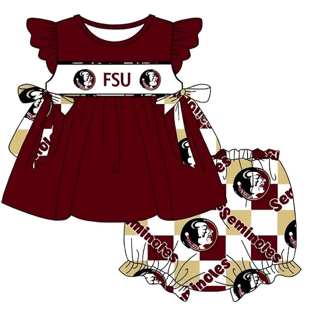 MOQ 3 pcs Flutter sleeves F S U maroon tunic bummies girls clothes