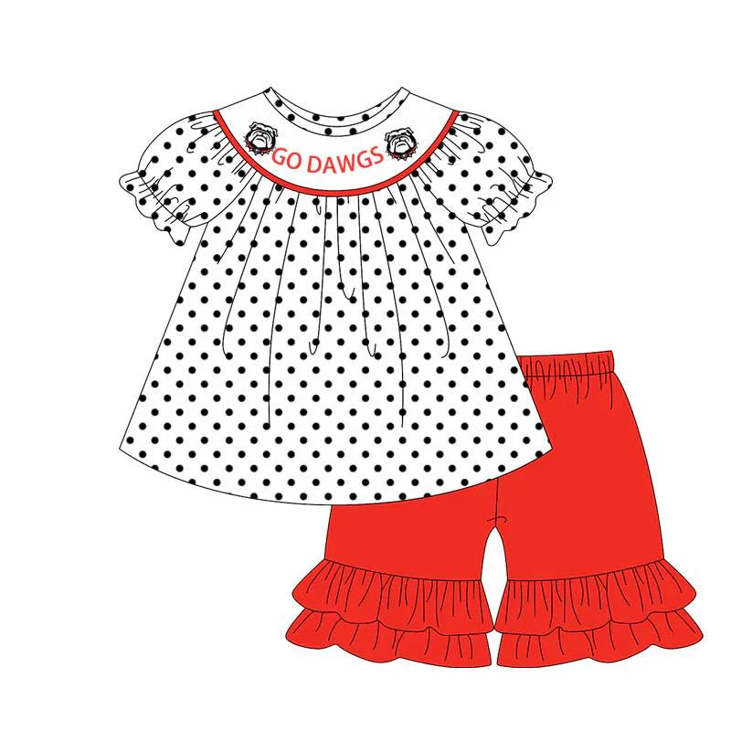 MOQ 3 pcs short sleeves polka dots dot tunic shorts girls team clothes